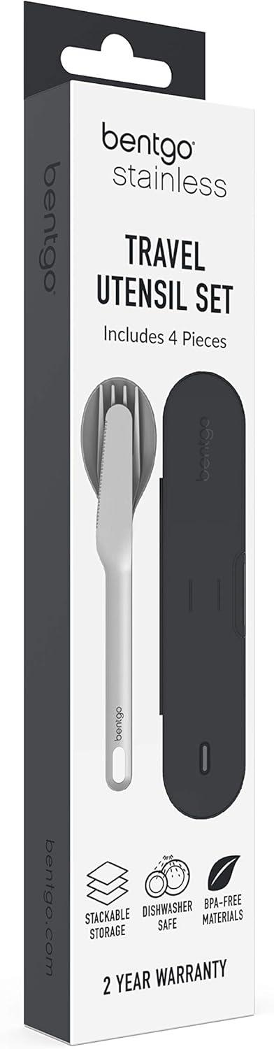 imageBentgo Stainless Travel Utensil Set Reusable 3Piece Silverware Set with Carrying Case HighGrade Premium Steel BPAFree Case EcoFriendly Ideal for Travel Camping and Office Use AquaCarbon