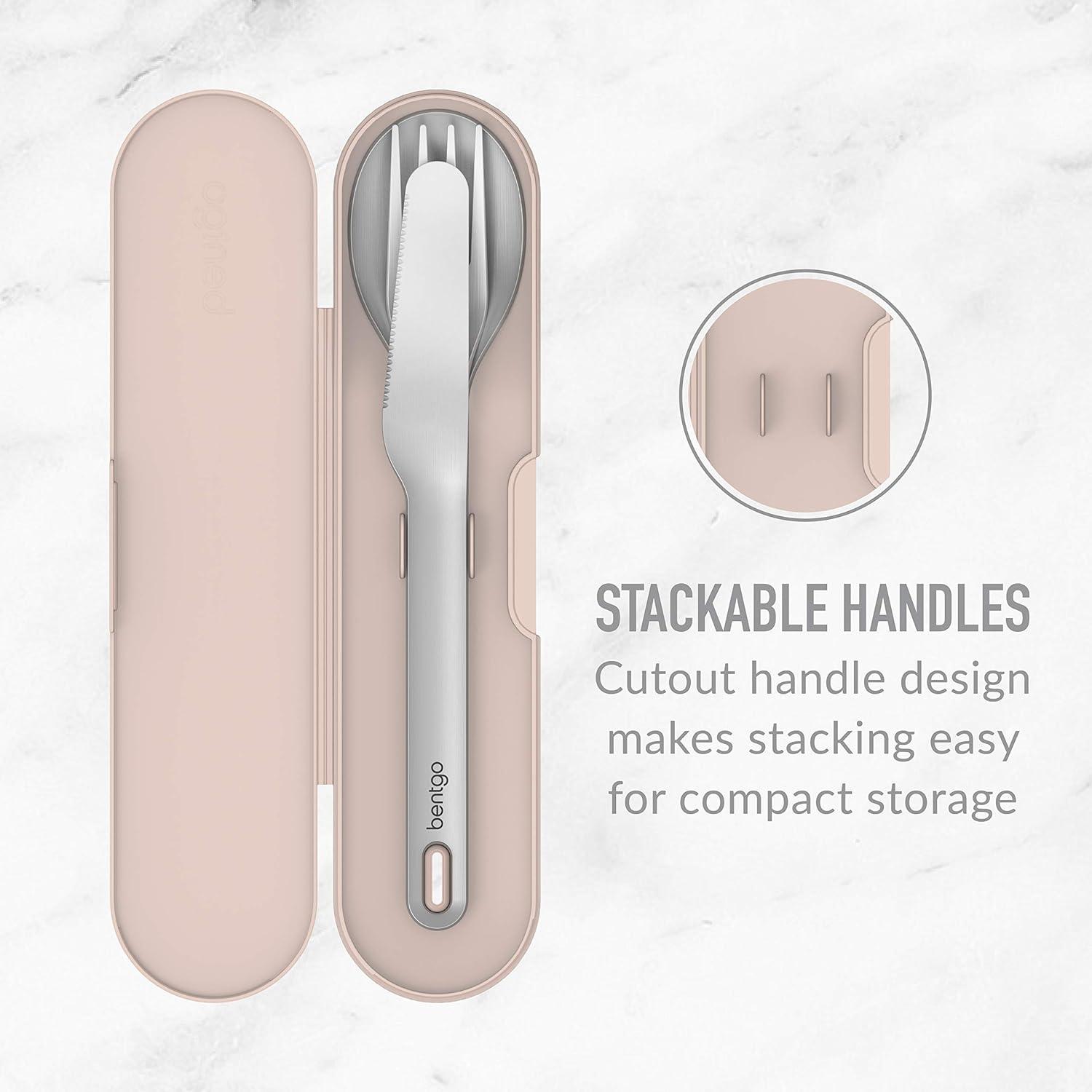 imageBentgo Stainless Travel Utensil Set Reusable 3Piece Silverware Set with Carrying Case HighGrade Premium Steel BPAFree Case EcoFriendly Ideal for Travel Camping and Office Use AquaRose