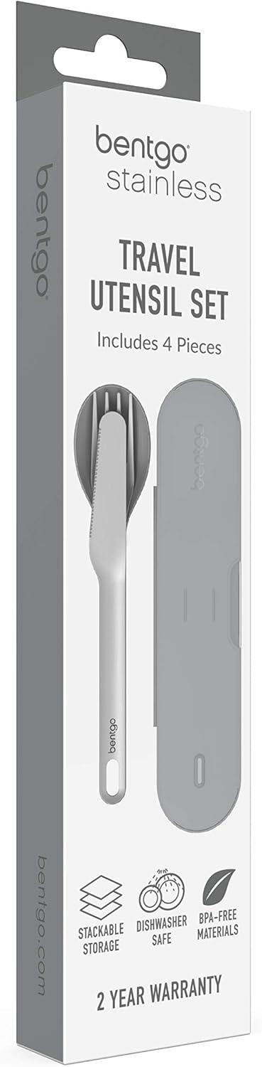 imageBentgo Stainless Travel Utensil Set Reusable 3Piece Silverware Set with Carrying Case HighGrade Premium Steel BPAFree Case EcoFriendly Ideal for Travel Camping and Office Use AquaGray