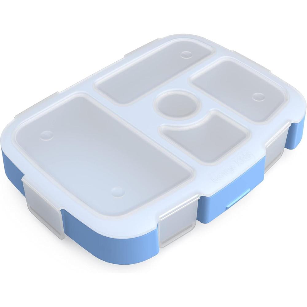 imageBentgo Kids Prints Tray with Transparent Cover  Reusable BPAFree 5Compartment Meal Prep Container with BuiltIn Portion Control for Healthy Meals At Home amp On the Go TrainsRainbow