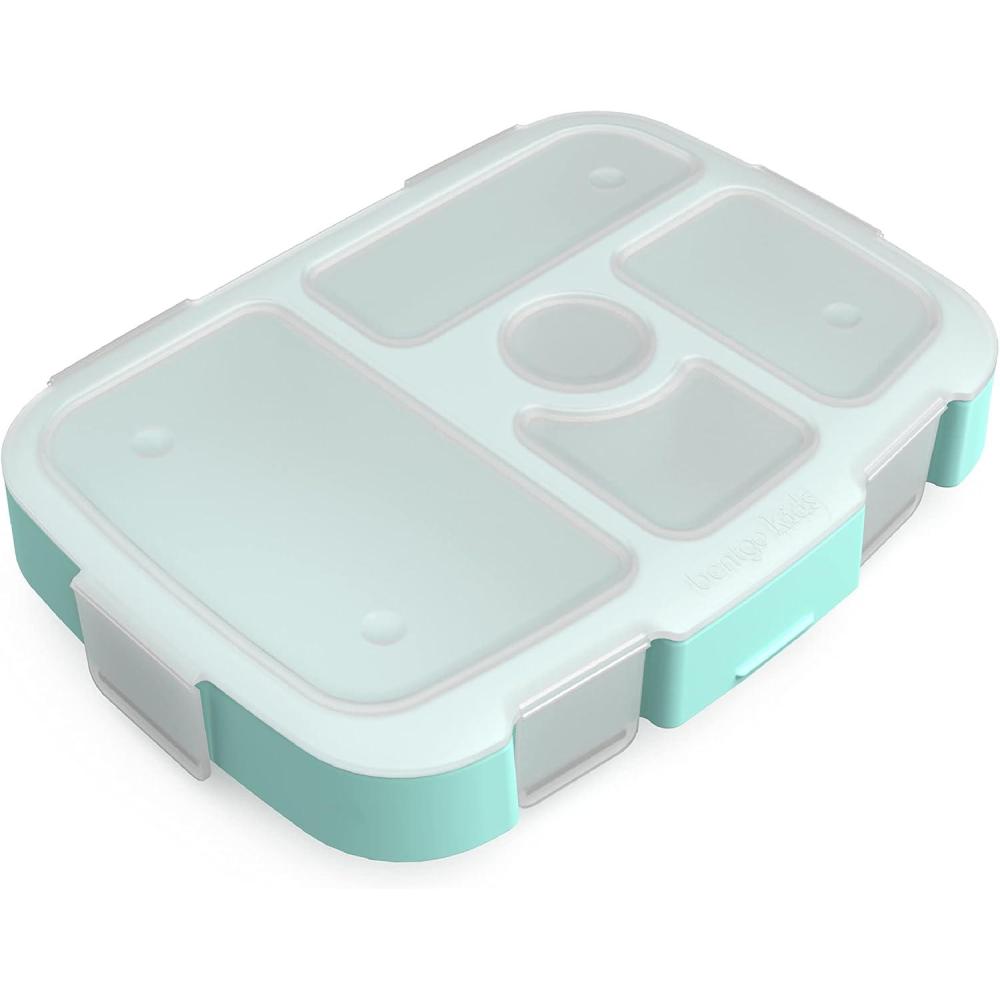imageBentgo Kids Prints Tray with Transparent Cover  Reusable BPAFree 5Compartment Meal Prep Container with BuiltIn Portion Control for Healthy Meals At Home amp On the Go TrainsLeopard