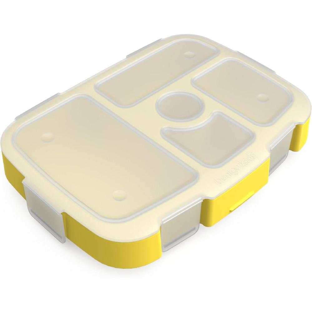 imageBentgo Kids Prints Tray with Transparent Cover  Reusable BPAFree 5Compartment Meal Prep Container with BuiltIn Portion Control for Healthy Meals At Home amp On the Go TrainsConstruction Trucks