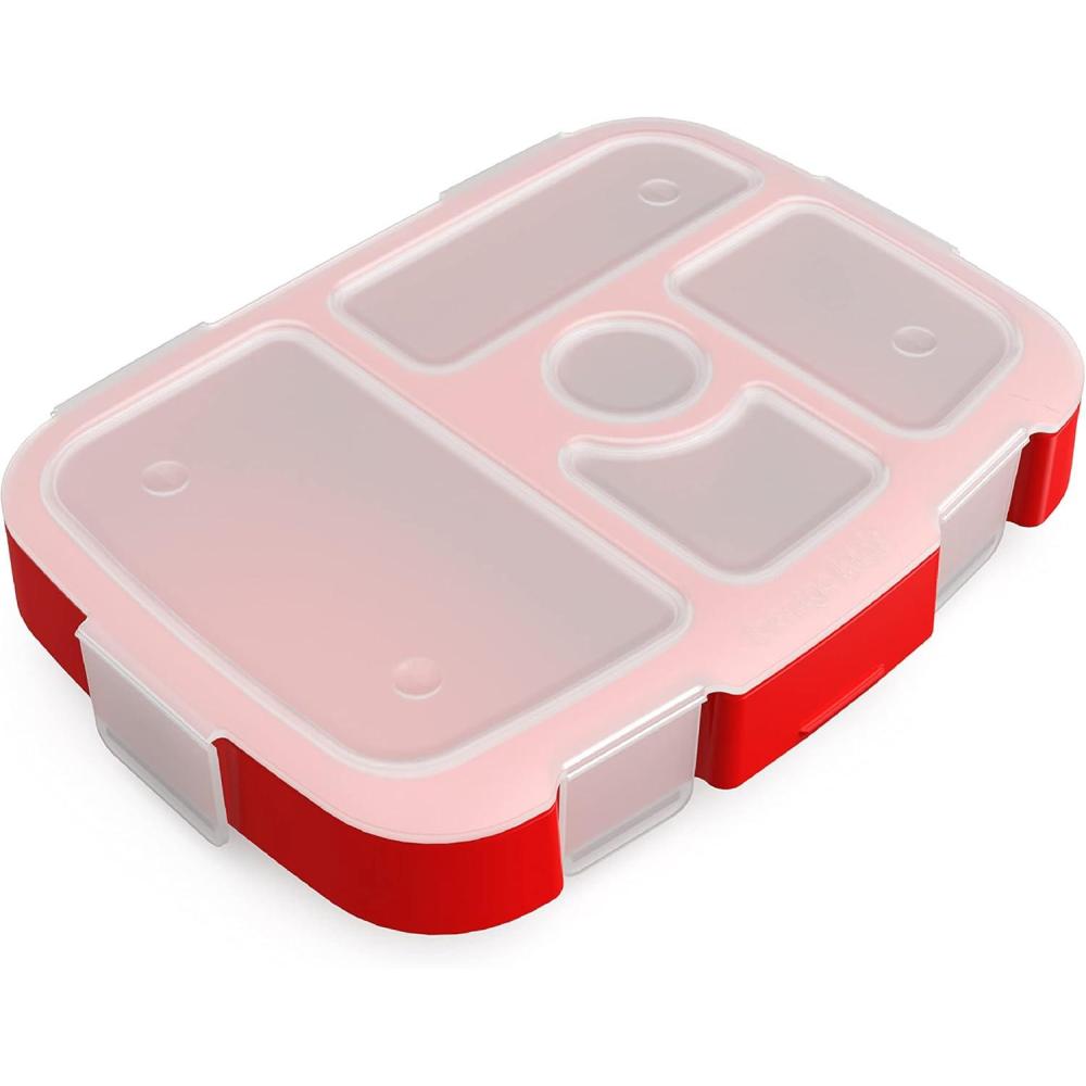 imageBentgo Kids Prints Tray with Transparent Cover  Reusable BPAFree 5Compartment Meal Prep Container with BuiltIn Portion Control for Healthy Meals At Home amp On the Go TrainsTrucks