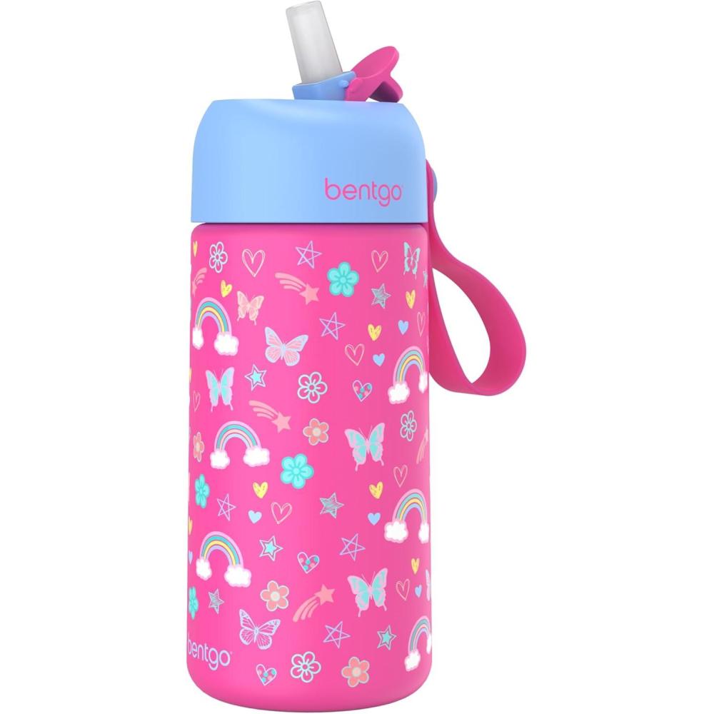imageBentgo Kids Stainless Steel Insulated Water Bottle LeakProof Keeps Cool for 12 Hours Durable BPAFree Dishwasher Safe 14 oz Cup for Ages 3 for SchoolSportsDaycare UnicornRainbows Butterflies