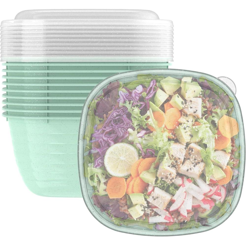 imageBentgo Prep 1Compartment Bowls with Custom Fit Lids Reusable Microwaveable Durable PFAS amp BPAFree Freezer and Dishwasher Safe Meal Prep Food Storage 10 Bowls amp 10 Lids Sage Leaf GlitterSage Leaf Glitter