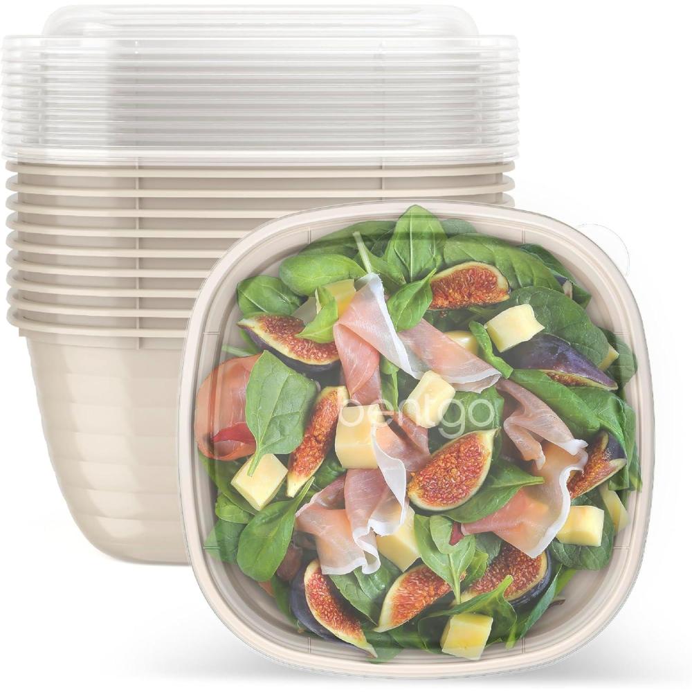 imageBentgo Prep 1Compartment Bowls with Custom Fit Lids Reusable Microwaveable Durable PFAS amp BPAFree Freezer and Dishwasher Safe Meal Prep Food Storage 10 Bowls amp 10 Lids Sage Leaf GlitterTan Stone