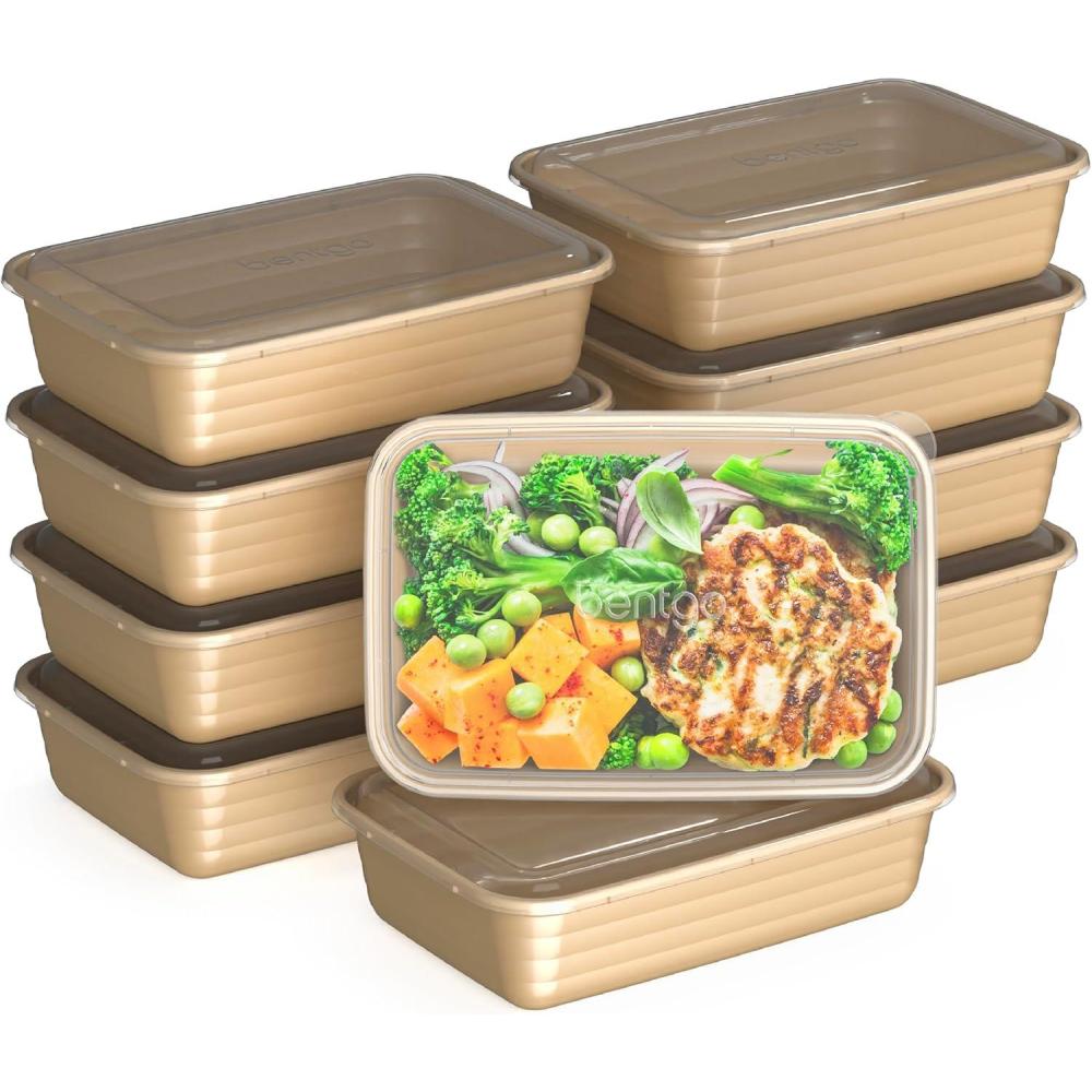 imageBentgo Prep 20Piece 1Compartment Reusable Meal Prep Containers with Lids PFAS amp BPA Free Materials Durable Microwave Freezer amp Dishwasher Safe To Go Food Storage Navy BlueGold