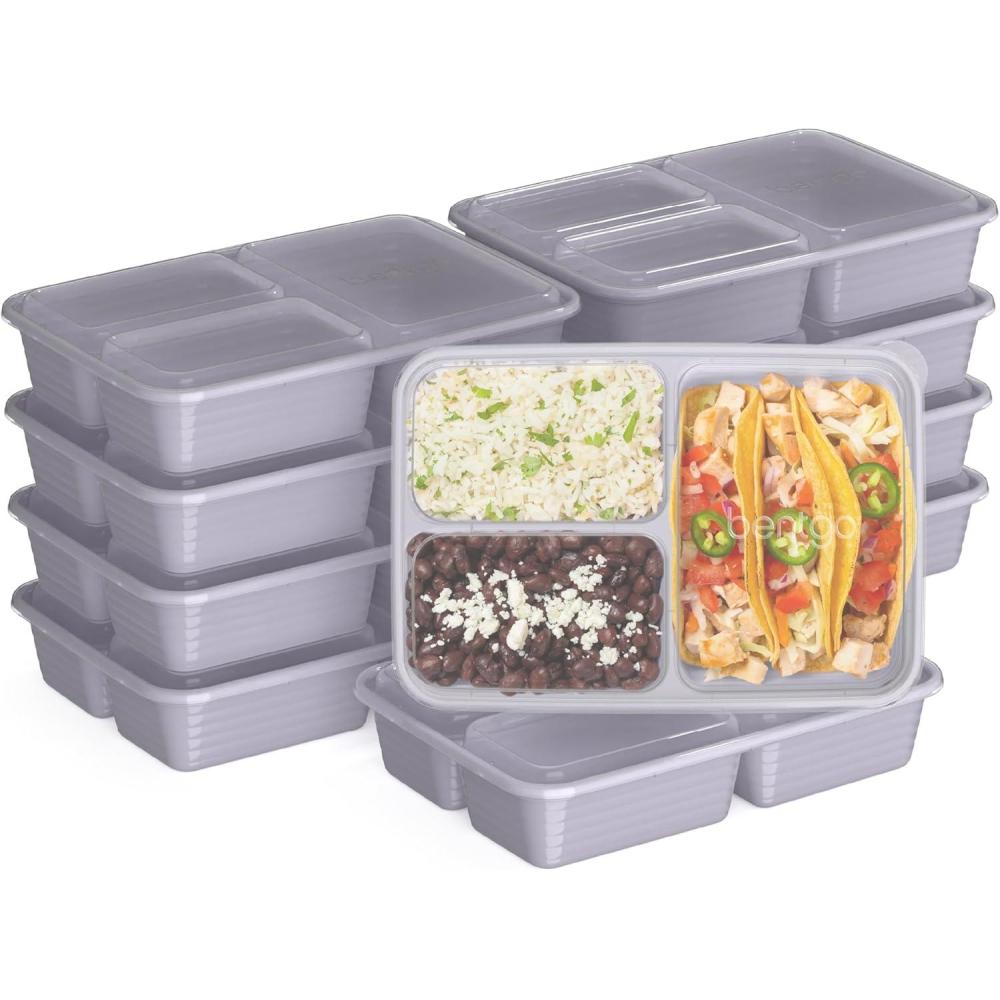 imageBentgo Prep 20Piece 3Compartment Reusable Meal Prep Containers with Lids PFAS amp BPA Free Materials Durable Microwave Freezer amp Dishwasher Safe To Go Food Storage Rosette GlitterLilac