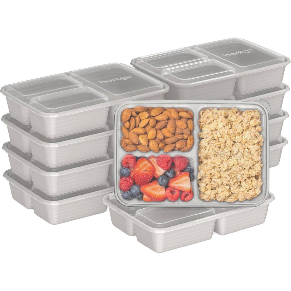 imageBentgo Prep 20Piece 3Compartment Reusable Meal Prep Containers with Lids PFAS amp BPA Free Materials Durable Microwave Freezer amp Dishwasher Safe To Go Food Storage Rosette GlitterStone Gray