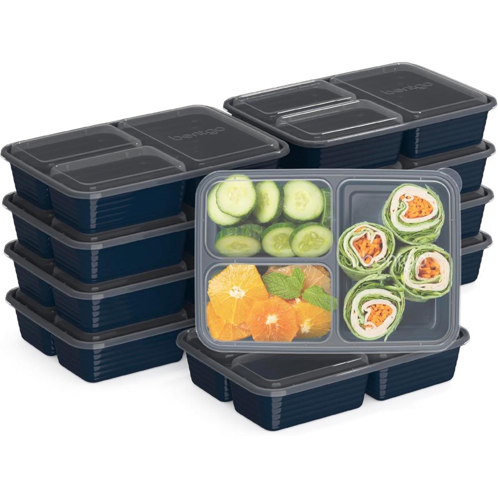 imageBentgo Prep 20Piece 3Compartment Reusable Meal Prep Containers with Lids PFAS amp BPA Free Materials Durable Microwave Freezer amp Dishwasher Safe To Go Food Storage Rosette GlitterNavy Blue