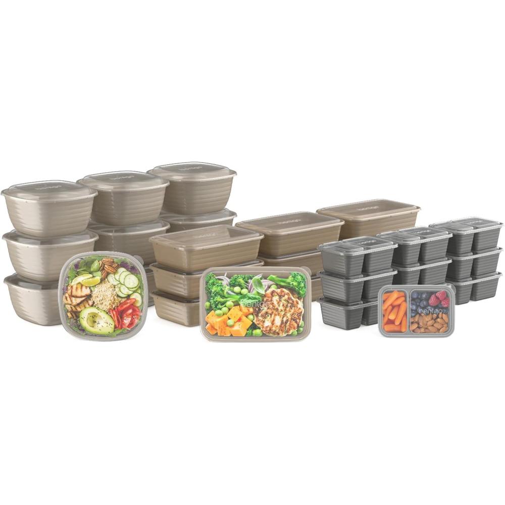imageBentgo Prep 60Piece Variety Meal Prep Kit Reusable PFAS amp BPAFree Food Containers 1Compartment Trays Prep Bowls amp Snack Boxes Microwave Freezer amp Dishwasher Safe Rich ShadesGleam Metallics