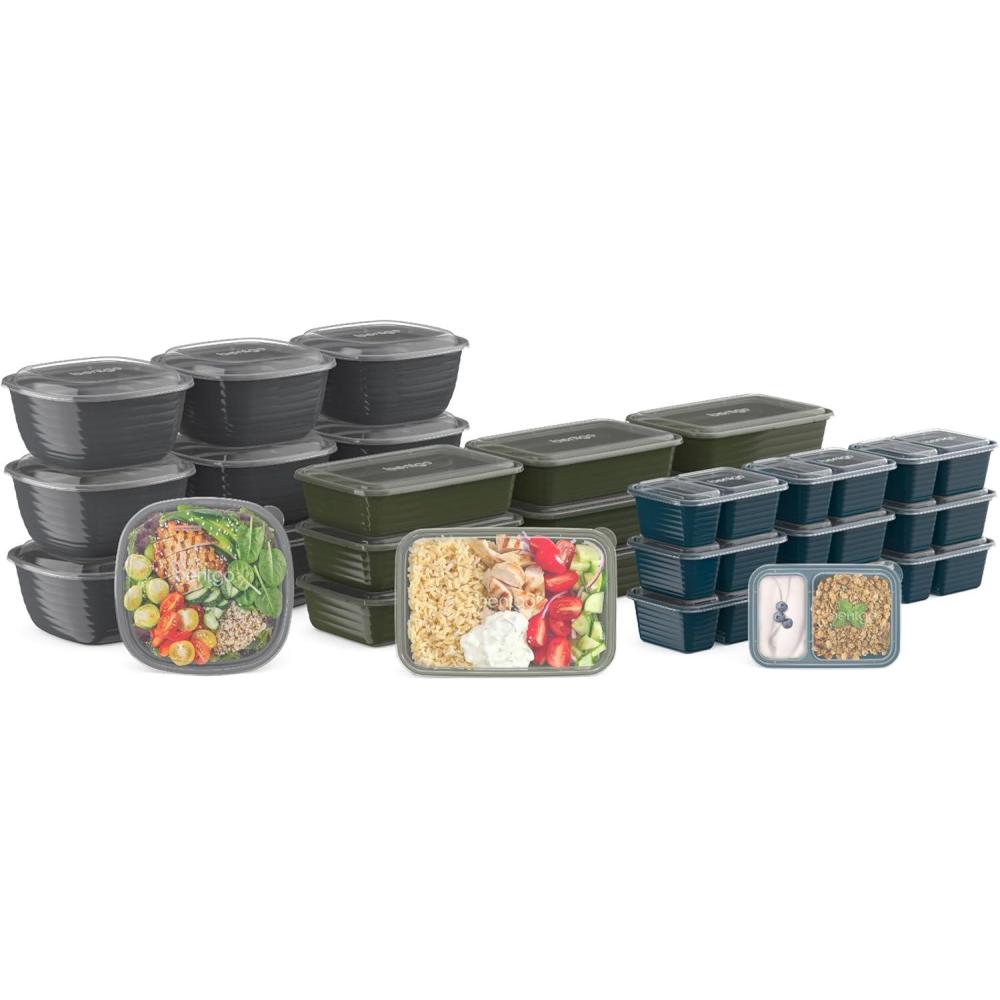 imageBentgo Prep 60Piece Variety Meal Prep Kit Reusable PFAS amp BPAFree Food Containers 1Compartment Trays Prep Bowls amp Snack Boxes Microwave Freezer amp Dishwasher Safe Rich ShadesRich Shades