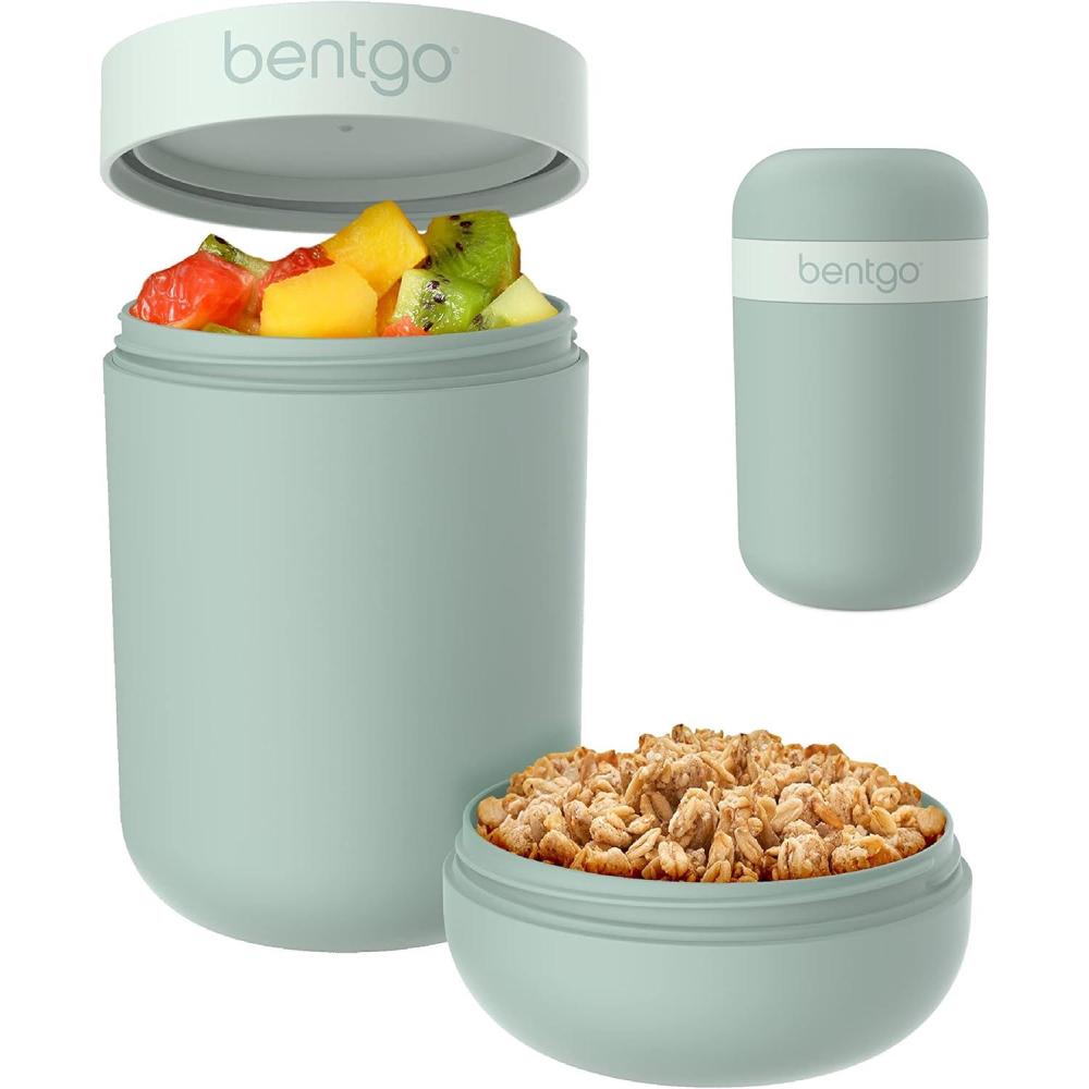 imageBentgo Snack Cup Reusable Snack Container with LeakProof Design Toppings Compartment and DualSealing Lid Portable amp Lightweight for Work Travel Gym Dishwasher Safe Dark GrayMint Green
