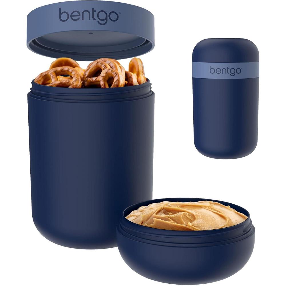 imageBentgo Snack Cup Reusable Snack Container with LeakProof Design Toppings Compartment and DualSealing Lid Portable amp Lightweight for Work Travel Gym Dishwasher Safe Dark GrayNavy