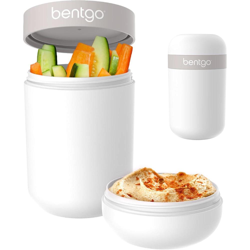 imageBentgo Snack Cup Reusable Snack Container with LeakProof Design Toppings Compartment and DualSealing Lid Portable amp Lightweight for Work Travel Gym Dishwasher Safe Dark GrayWhite