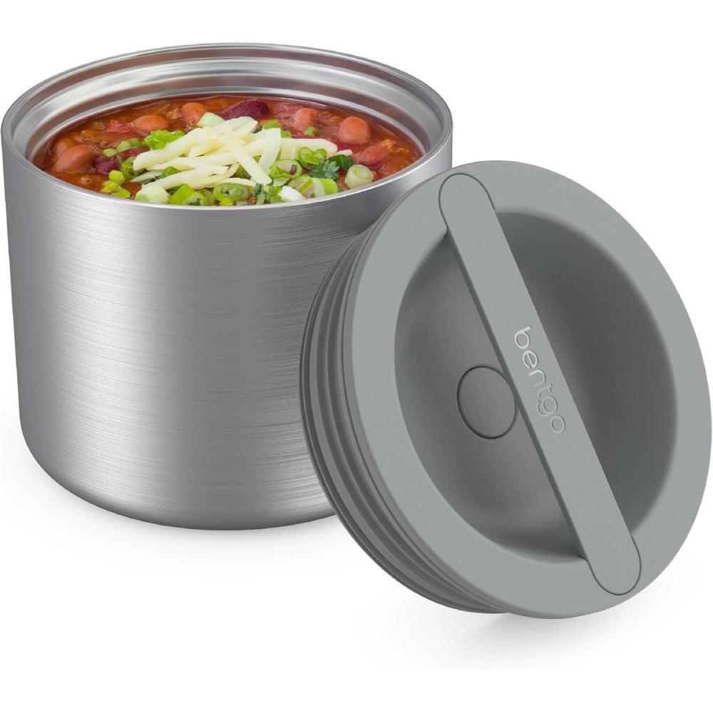 imageBentgo Stainless Insulated Food Container 24 Cups 19 oz TripleLayer Insulation Vacuum Seal LeakProof BuiltIn Handle Wide Opening Premium Stainless Steel for CoolWarm Foods BlackStainless Steel Silver