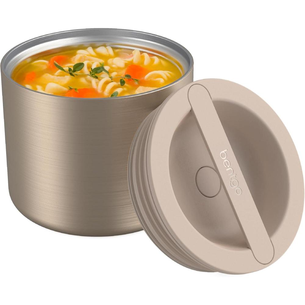 imageBentgo Stainless Insulated Food Container 24 Cups 19 oz TripleLayer Insulation Vacuum Seal LeakProof BuiltIn Handle Wide Opening Premium Stainless Steel for CoolWarm Foods BlackGold