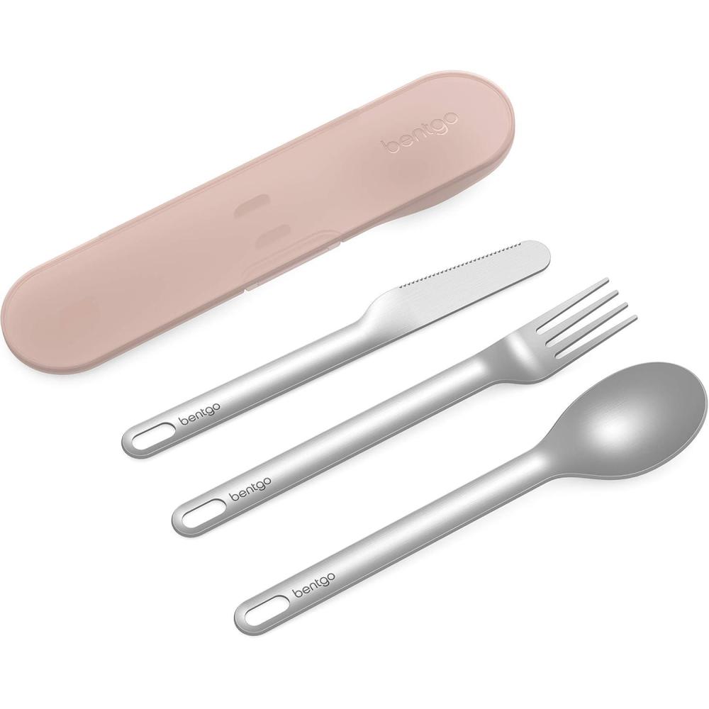 imageBentgo Stainless Travel Utensil Set Reusable 3Piece Silverware Set with Carrying Case HighGrade Premium Steel BPAFree Case EcoFriendly Ideal for Travel Camping and Office Use AquaRose