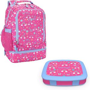 Bentgo 2-in-1 Backpack & Insulated Lunch Bag Set With Kids Prints Lunch Box (Rainbows and Butterflies)