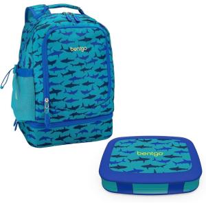 Bentgo 2-in-1 Backpack & Insulated Lunch Bag Set With Kids Prints Lunch Box (Shark)