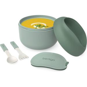Bentgo Bowl – Insulated Leak-Resistant Bowl with Snack Compartment, Collapsible Utensils and Improved Easy-Grip Design for On-the-Go – Holds Soup, Rice, Cereal & More – BPA-Free, 21.2 oz (Blush)(Khaki Green)