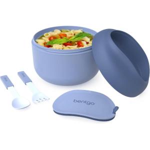 Bentgo Bowl – Insulated Leak-Resistant Bowl with Snack Compartment, Collapsible Utensils and Improved Easy-Grip Design for On-the-Go – Holds Soup, Rice, Cereal & More – BPA-Free, 21.2 oz (Blush)(Slate)