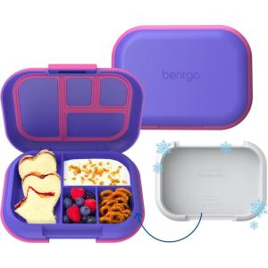 Bentgo Chill Kids Leak-Proof Lunch Box – 4-Compartment Bento Box with Built-In Ice Pack, 3.3 Cup Capacity, PFAS & BPA-Free, Microwave & Dishwasher Safe, Ideal Size for Ages 3 to 7 (Aqua)(Electric Violet)
