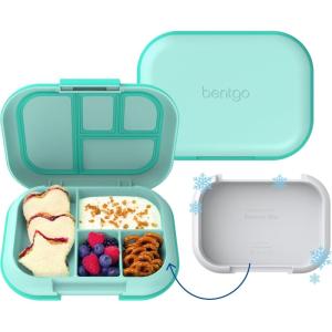 Bentgo Chill Kids Leak-Proof Lunch Box – 4-Compartment Bento Box with Built-In Ice Pack, 3.3 Cup Capacity, PFAS & BPA-Free, Microwave & Dishwasher Safe, Ideal Size for Ages 3 to 7 (Aqua)(Aqua)