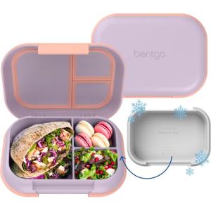 Bentgo Chill Max Leak-Proof XL Lunch Box – Included Ice Pack Keeps Food Cold; 5-Cup Capacity for Adults & Ages 8+, 3 or 4 Compartment Bento Box, BPA-Free, Dishwasher Safe (Fog & Deep Teal)(Lavender & Peach Blossom)