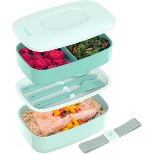 Bentgo Classic – Adult Bento Box, Stackable 3-Compartment Lunch Box with Removable Utensil Set and Sealing Strap, BPA-Free, Food Container Ideal for Meal Prep, Work, and On the Go (Blush Marble)(Coastal Aqua)