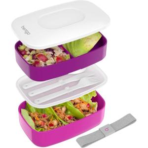 Bentgo Classic – Adult Bento Box, Stackable 3-Compartment Lunch Box with Removable Utensil Set and Sealing Strap, BPA-Free, Food Container Ideal for Meal Prep, Work, and On the Go (Blush Marble)(Purple)