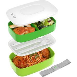 Bentgo Classic – Adult Bento Box, Stackable 3-Compartment Lunch Box with Removable Utensil Set and Sealing Strap, BPA-Free, Food Container Ideal for Meal Prep, Work, and On the Go (Blush Marble)(Green)