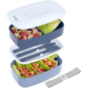 Bentgo Classic – Adult Bento Box, Stackable 3-Compartment Lunch Box with Removable Utensil Set and Sealing Strap, BPA-Free, Food Container Ideal for Meal Prep, Work, and On the Go (Blush Marble)(Slate)