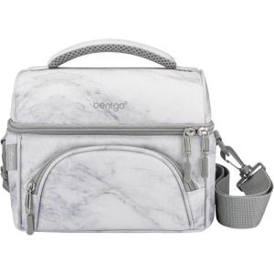 Bentgo Deluxe Lunch Bag – Durable and Insulated Lunch Tote with Zippered Outer Pocket, Internal Mesh Pocket, Padded & Adjustable Straps, & 2-Way Zippers – Fits Most Lunch Boxes (Khaki Green)(White Marble)