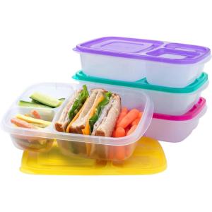 Bentgo Easyboxes – Original Stackable Lunch Boxes – Reusable 3-Compartment Food Containers for Kids and Adults – Bento Lunch Box for Meal Prep, School, & Work – BPA Free, Set of 4 (Pastels)(Brights)
