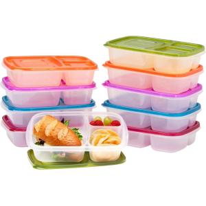 Bentgo Easyboxes – Original Stackable Lunch Boxes – Reusable 3-Compartment Food Containers for Kids and Adults – Bento Lunch Box for Meal Prep, School, & Work – BPA Free, Set of 10 (Jewel Brights)(Classic)