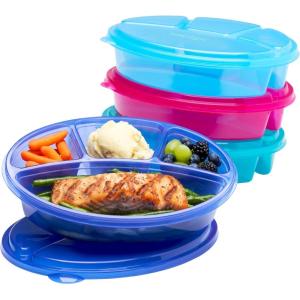 Bentgo Easyboxes 4-Compartment Oval Containers – Patented Design 8-Piece Set; 4 Trays & 4 Fitted Lids Seal in Freshness; Reusable Food Storage & Meal Prep BPA-Free Containers (Jewel Brights)(Jewel Brights)