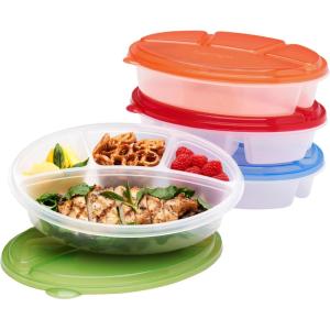 Bentgo Easyboxes 4-Compartment Oval Containers – Patented Design 8-Piece Set; 4 Trays & 4 Fitted Lids Seal in Freshness; Reusable Food Storage & Meal Prep BPA-Free Containers (Jewel Brights)(Classic)