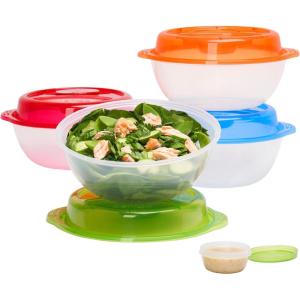 Bentgo Easyboxes Salad-to-Go Containers – 8-Piece Set: 4 Bowls, Leak-Proof Dressing Cups Built-In & 4 Fitted Lids Seal in Freshness; Reusable/BPA-Free for Salad, Pasta, & Cereal (Jewel Brights)(Classic)