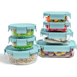 Bentgo Glass Leak-Proof Food Storage Set – 14-Piece Glass Containers with BPA-Free Airtight Lids, Reusable & Durable for Leftovers & Meal Prep – Microwave, Freezer, Oven & Dishwasher Safe (Soft Aqua)(14-Piece Set (Soft Aqua))