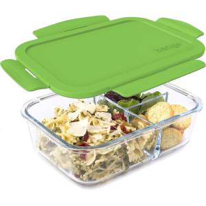 Bentgo Glass Lunch Box – Leak-Proof Bento-Style Food Container with Airtight Lid and Divided 3-Compartment Design – 5 Cup Capacity for Meal Prepping, and Portion-Controlled Meals for Adults (Purple)(Green)