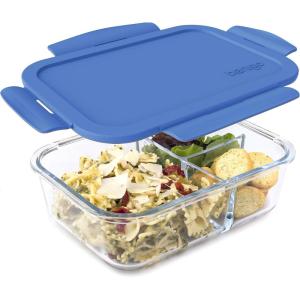 Bentgo Glass Lunch Box – Leak-Proof Bento-Style Food Container with Airtight Lid and Divided 3-Compartment Design – 5 Cup Capacity for Meal Prepping, and Portion-Controlled Meals for Adults (Purple)(Blue)
