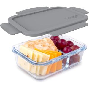 Bentgo® Glass Snack – Leak-Proof Bento-Style Snack Container with Airtight Lid and Divided 2-Compartment Design – 1.75 Cup Capacity for Meal Prepping, and Portion-Controlled Snacking (Green)(Gray)