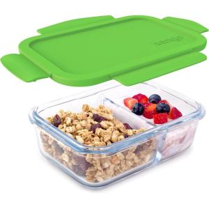 Bentgo® Glass Snack – Leak-Proof Bento-Style Snack Container with Airtight Lid and Divided 2-Compartment Design – 1.75 Cup Capacity for Meal Prepping, and Portion-Controlled Snacking (Green)(Green)