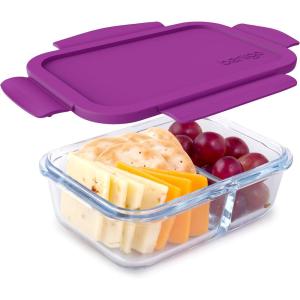 Bentgo® Glass Snack – Leak-Proof Bento-Style Snack Container with Airtight Lid and Divided 2-Compartment Design – 1.75 Cup Capacity for Meal Prepping, and Portion-Controlled Snacking (Green)(Purple)