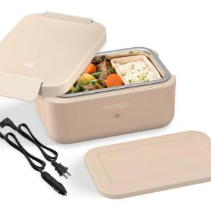 Bentgo Heat – Electric Lunch Box – Portable Food Warmer for Adults, Heated Lunch Box for Work, Travel, School & On the Go, Plug Into Wall or Car, Ideal for Ages 14+, 12V/24V & 120V Cords (Obsidian)(Latte)