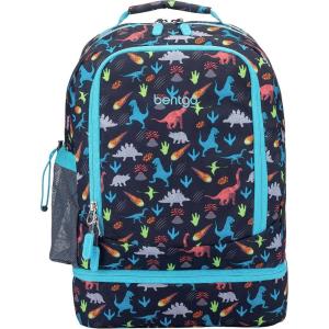 Bentgo Kids 2-in-1 Backpack & Insulated Lunch Bag – Glitter Designed 16” Backpack for School & Travel – Durable, Water Resistant, Padded, & Large Compartments (Glitter Edition – Petal Pink)(Dinosaur)