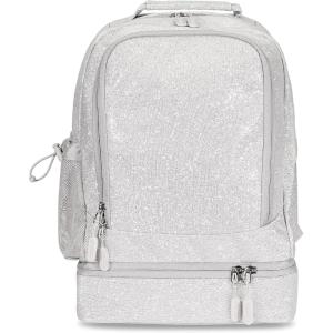 Bentgo Kids 2-in-1 Backpack & Insulated Lunch Bag – Glitter Designed 16” Backpack for School & Travel – Durable, Water Resistant, Padded, & Large Compartments (Glitter Edition – Petal Pink)(Glitter Edition – Silver)