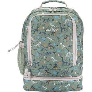 Bentgo Kids 2-in-1 Backpack & Insulated Lunch Bag – Glitter Designed 16” Backpack for School & Travel – Durable, Water Resistant, Padded, & Large Compartments (Glitter Edition – Petal Pink)(Dino Fossils)