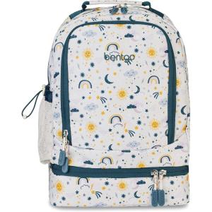 Bentgo Kids 2-in-1 Backpack & Insulated Lunch Bag – Glitter Designed 16” Backpack for School & Travel – Durable, Water Resistant, Padded, & Large Compartments (Glitter Edition – Petal Pink)(Friendly Skies)
